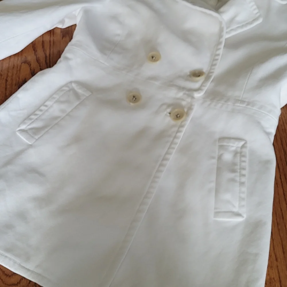Banana Republic Large Petite Poplin White Lined Spring Button Coat - Picture 8 of 14
